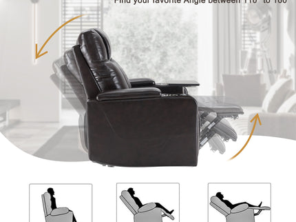 Power Motion Recliner With USB Charging Port And Hidden Arm Storage 2 Convenient Cup Holders Design And 360 Degree Swivel Tray Table