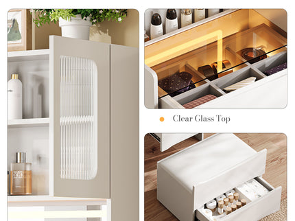 3 In 1 Vanity Table With LED Mirror & Storage Stool For Bedroom
