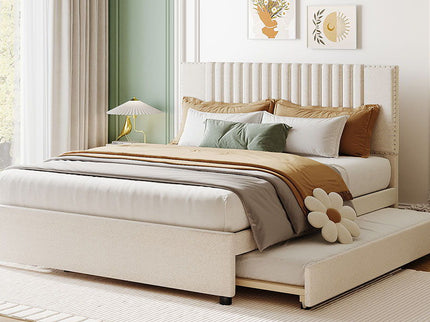 Upholstered Platform Bed With Drawers, Classic Headboard Design