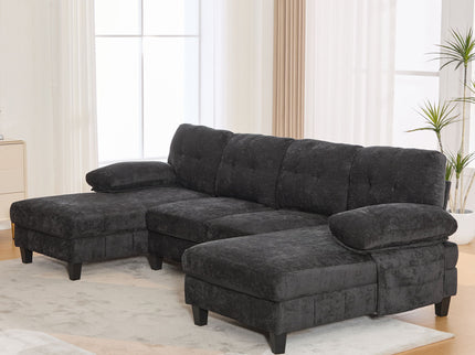 U-Shaped Sectional Sofa 103.5" Fabric Couch With Dual Chaise Lounges, Storage Pockets, Armrest Pillows