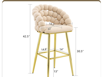 Bubble, Ball Chain Tufted Bar Chairs For Kitchen Island & Home Bar (Set of 2)