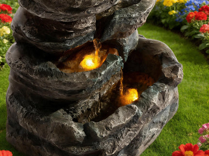 6 Tier Cascading Stone Water Fountain With LED Lights - Gray