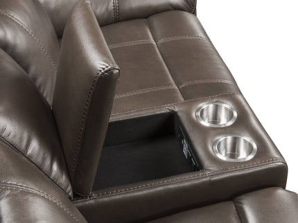 Lydia - Leather Aire Motion Loveseat With USB Console - Brown