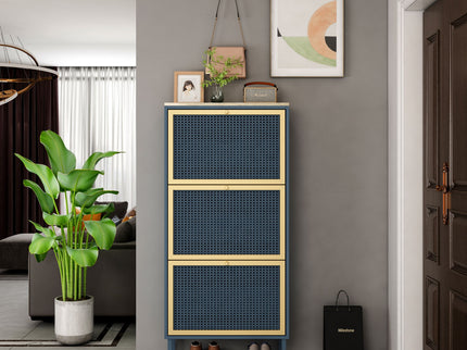 Modern Rattan 3 Door Shoe Rack Cabinet For Entryway