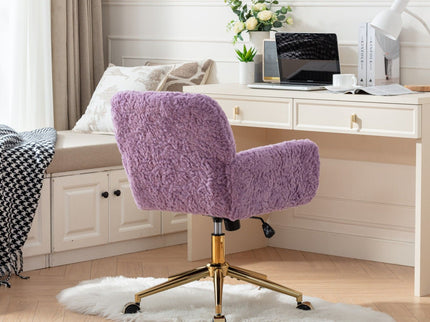 Office Chair, Artificial Rabbit Hair Home Office Chair With Metal Base, Adjustable Desk Chair Swivel Office Chair, Vanity Chair