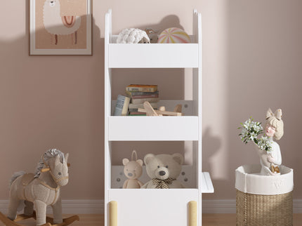 Bear Shaped Bookshelf With Chalkboard Side, 3 Tier Storage Organizer For Playroom - White
