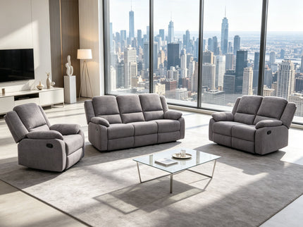 3 Piece Reclining Sofa Set With 150° Deep Recline, 3 Seat Couch, Loveseat & Single Recliner - Gray