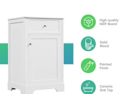 20" Bathroom Vanity With Sink, Soft Closing Cabinet Door, Adjustable Shelf & Storage Rack - White
