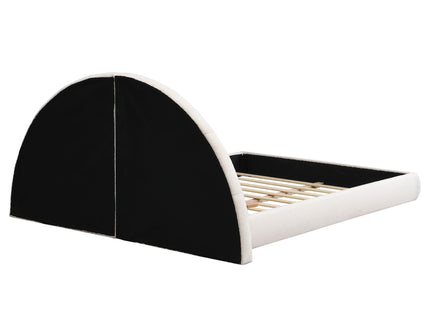 Queen Arched Bed With Small Table, Floor Standing Design - Beige