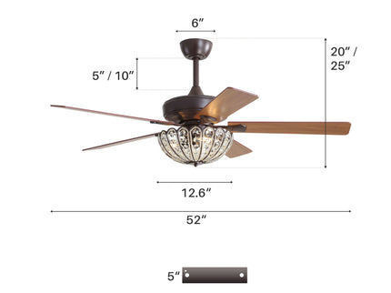 52" Ceiling Fan, 5 Blades, Reversible DC Motor - Coffee