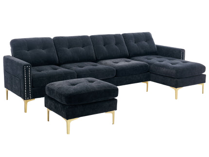 Modern L - Shape Convertible Sectional Sofa With Movable Ottoman