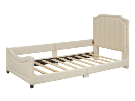 Upholstered Daybed With Classic Stripe Shaped Headboard