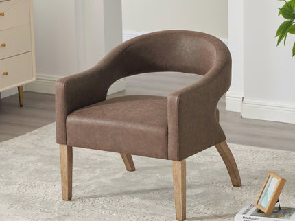Upholstered Open Back Armchair With Weathered Rubberwood Legs