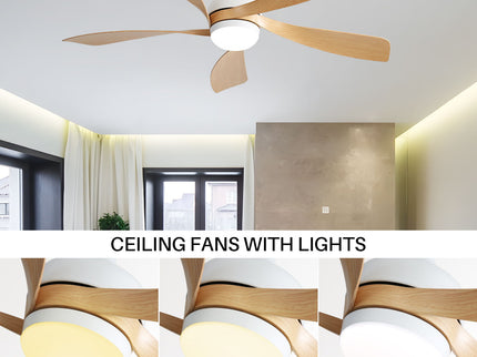 52" Ceiling Fan With 3 Color Dimmable LED Light, 5 Blades, Remote Control, Reversible DC Motor