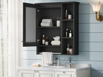 Modern 3 In 1 Bathroom Mirror Cabinet With Adjustable Shelf & Towel Bar