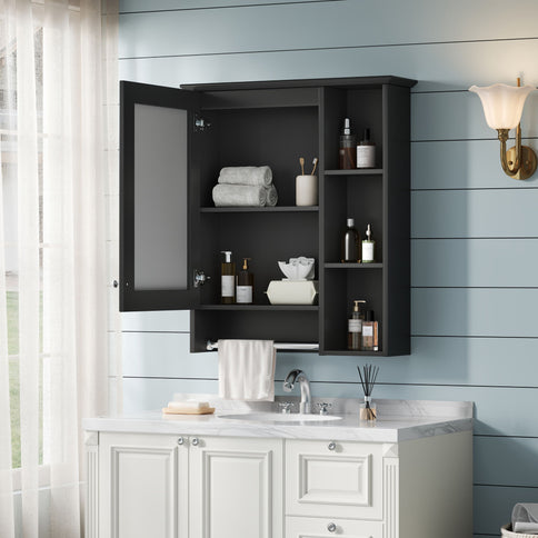 Modern 3 In 1 Bathroom Mirror Cabinet With Adjustable Shelf & Towel Bar