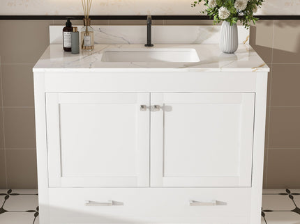 43" Bathroom Vanity, Multi Functional Cabinet, Doors And Drawer - White