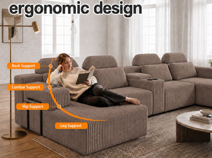 U-Shaped Sectional Sofa With Chaise Lounge And Cup Holders