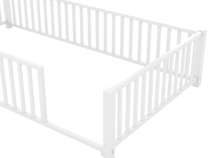 Metal House Platform Bed With Guardrail And Chimney