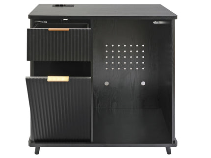 Fluted Coffee Bar Cabinet With Mini Fridge Space & Charging Station