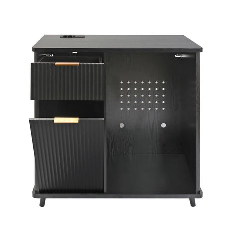 Fluted Coffee Bar Cabinet With Mini Fridge Space & Charging Station