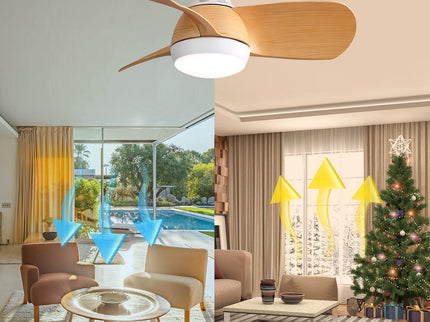 23" Bedroom Ceiling Fan With 3 Color Dimmable 3 ABS Blades Remote Control Dc Motor With 18W Led Light