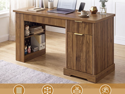 Modern Fluted Office Desk With Storage Cabinet