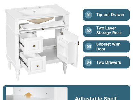 Modern Bathroom Vanity With Sink, Freestanding Cabinet With Flip Drawer & Adjustable Shelf