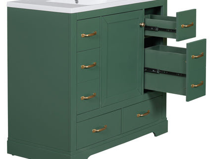 Modern Bathroom Vanity With Sink, 6 Drawers, Adjustable Shelf