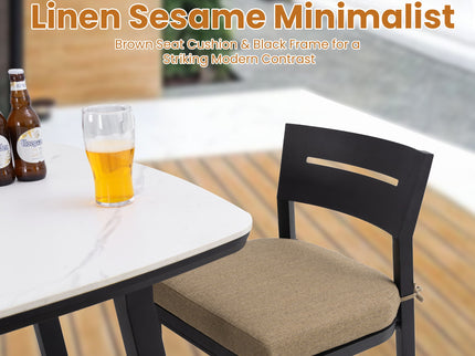 5 Pieces Outdoor Patio Bar Set, Rounded Square Table & 4 Aluminum Bar Stools