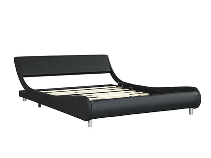 Queen Size Upholstered Platform Bed Frame With LED Lighting, Curve Design, Slat Support, No Box Spring Needed - Black