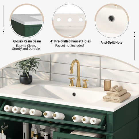 Bathroom Vanity & Top Sink, Modern Bathroom Storage Cabinet With 2 Drawers And A Tip-Out Drawer