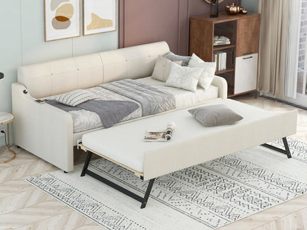 Upholstered Daybed With Trundle And USB Charging