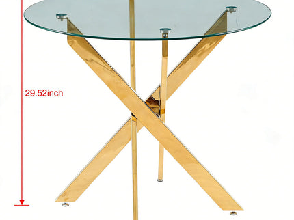Dining Table With Cross Metal Leg And Tempered Glass, Modern Space Saving Kitchen Table For Living Room