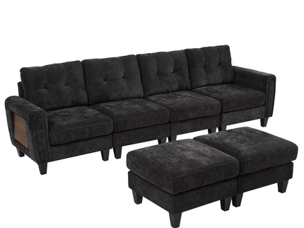 Modular Sectional Sofa With Movable Ottomans, USB Ports & Side Tables
