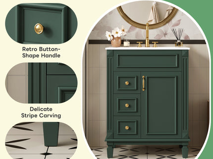 Bathroom Vanity With Sink, Compact Cabinet & 2 Drawers And Adjustable Shelf