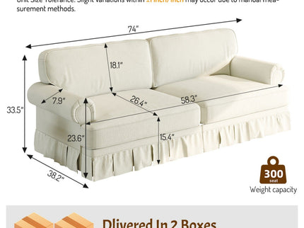 Luxuriously Comfortable Cloud Couch Sofa With Elegant Rolled Arms & Pleated Skirt Design