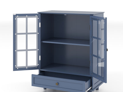 Minimalist Buffet Cabinet With Double Glass Doors And Drawer