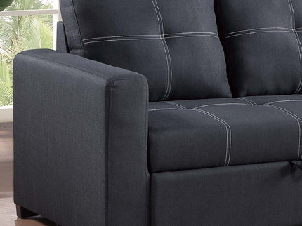 Sectional Sofa Pull Out Bed Upholstered Tufted Convertible Couch - Black
