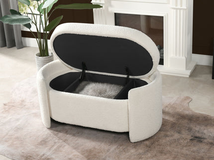 Fuji - Oval Storage Bench, Upholstered - Ivory White
