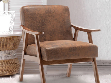 Mid Century Modern Accent Chair With Solid Wood Frame And Extra Thick Backrest