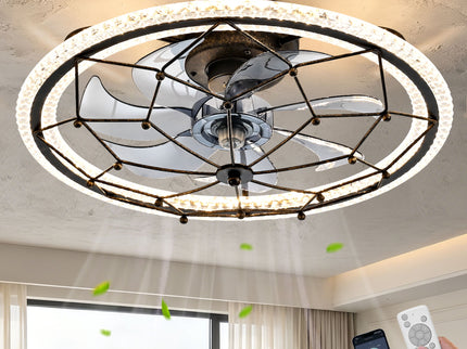 Caged Ceiling Fan With Remote Control Lights, 6 Speeds, 3 Color Temperature LED - Antique Black