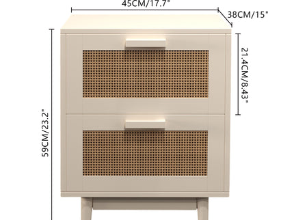 Nightstand With 2 Drawers, Storage Side Table For Bedroom - Antique Natural / Rattan