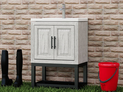 Modern Freestanding Bathroom Vanity With Ceramic Sink, Hot And Cold Faucet, Storage Cabinet & Open Shelf