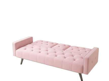Sofa Bed With Nail Head Trim And Cup Holders - Pink