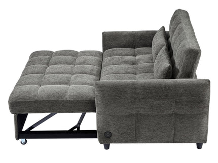 Loveseat Sofa Pull-Out Bed With Adjustable Backrest, 3 USB Ports And 2 Lumbar Pillows For Living Room