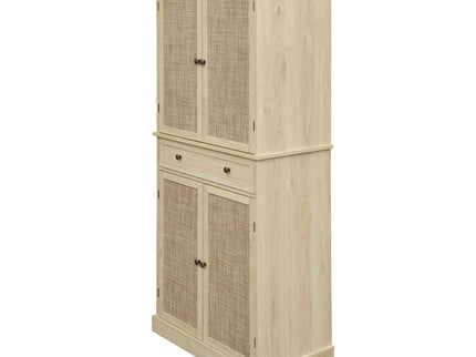 4 Door Storage Cabinet With 1 Drawer And 4 Adjustable Inner Shelves - Natural