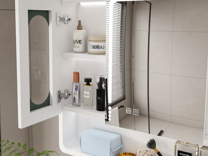 Wall Mounted Bathroom Mirror Cabinet With LED Lights, Anti Fog & Explosion Proof, Touch Control Medicine Cabinet, 3 Color Lighting - White