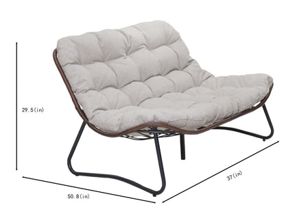 Patio Loveseat Sofa With Extra Thick Tufted Cushion - Brown