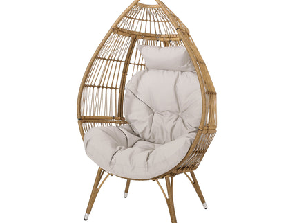 Basket Chair With Teardrop Shape And Water Resistant Cushion - Natural
